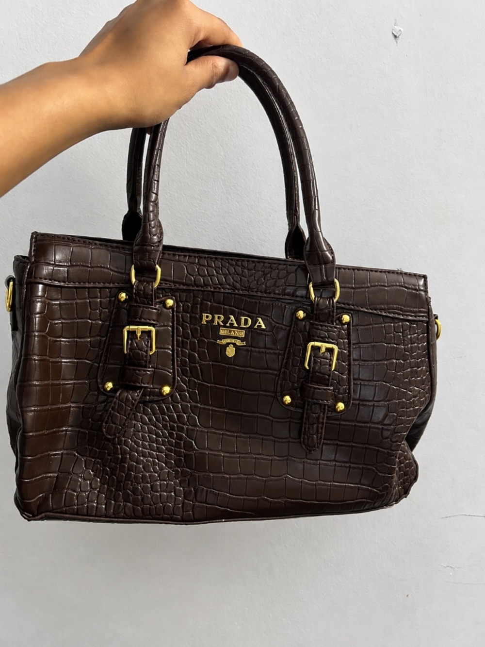 Leather brown Prada bag
